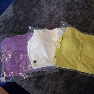 Set of Three Ribbed Tank Tops - Purple, White, Lime